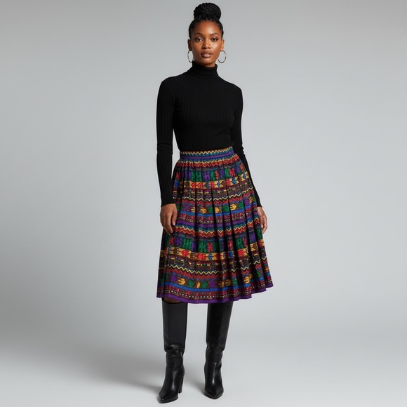 Yves Saint Laurent Dresses & Skirts - Yves Saint Laurent Multicolor Wool Pleated Elastic Waist Pull On A-Line Skirt